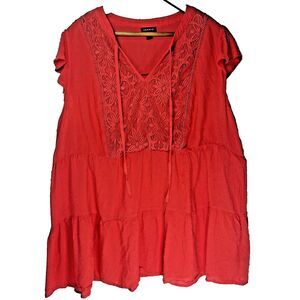 Torrid Women's Dark Pink Lace Shirt Size 3 Flutter Sleeve 22/24 Embellish